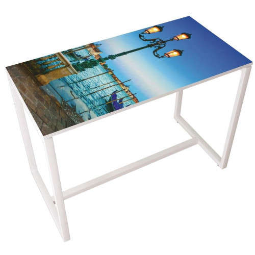 Table réunion haute Easy Office 6 personnes plateau coloris Hêtre