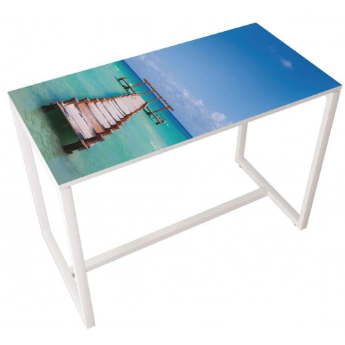 Table réunion haute Easy Office 6 personnes plateau coloris Hêtre