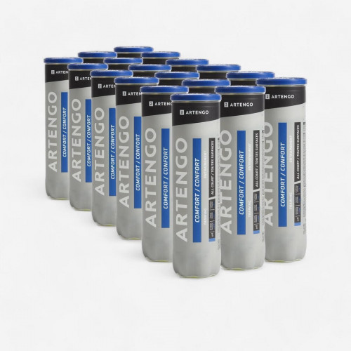 BALLE DE TENNIS POLYVALENTE - ARTENGO COMFORT JAUNE - CARTON DE 18 TUBES DE 4 BALLES
