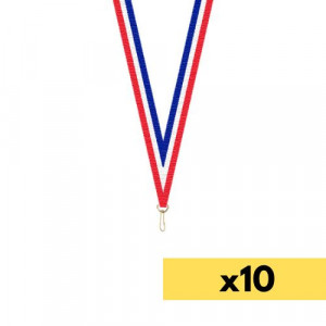 Lot de 10 rubans pour médaille - Bleu/Blanc/Rouge - 10 mm