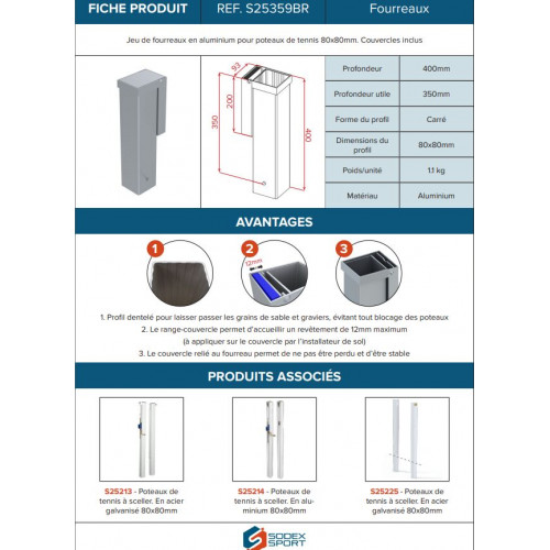 Jeu de 2 fourreaux couvercle encastré - 80mm x 80mm