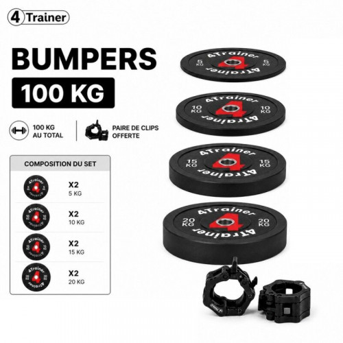 PACK BUMPER PLATES 100KG - Disques Olympiques 50mm - 4 Paires (5, 10, 15, 20 kg)