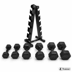 PACK HALTÈRES - 1 à 10KG avec Rack - 6 Paires (1, 3, 5, 7, 9, 10kg)  - 4TRAINER